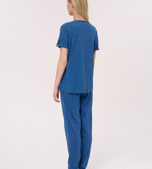 Pigiama donna aperto manica corta con pantalone lungo