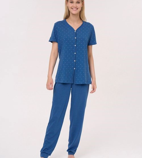 Pigiama donna aperto manica corta con pantalone lungo