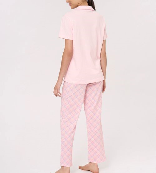 Pigiama donna aperto manica corta con pantalone lungo