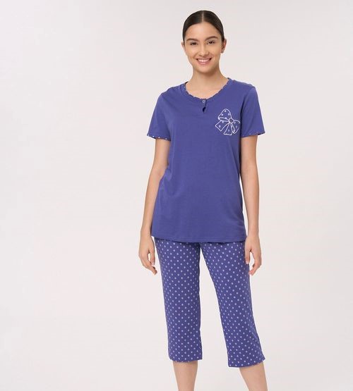 Pigiama donna manica corta serafino con pantalone pescatore