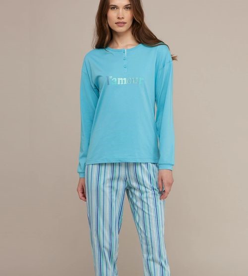 Pigiama donna manica lunga pantalone lungo cotone