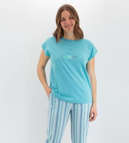Pigiama donna manica corta pant. pescatore cotone