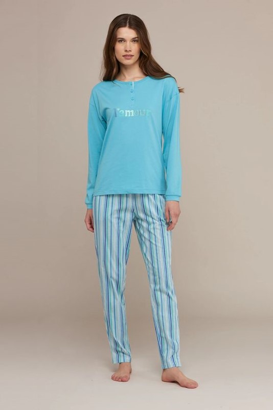 Pigiama donna manica lunga pantalone lungo cotone