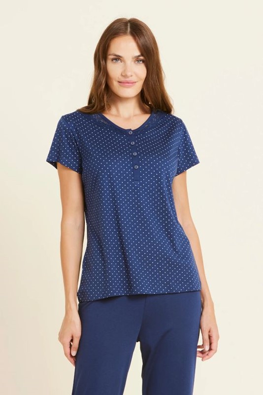 Pigiama donna manica corta pant. lungo modal e pizzo